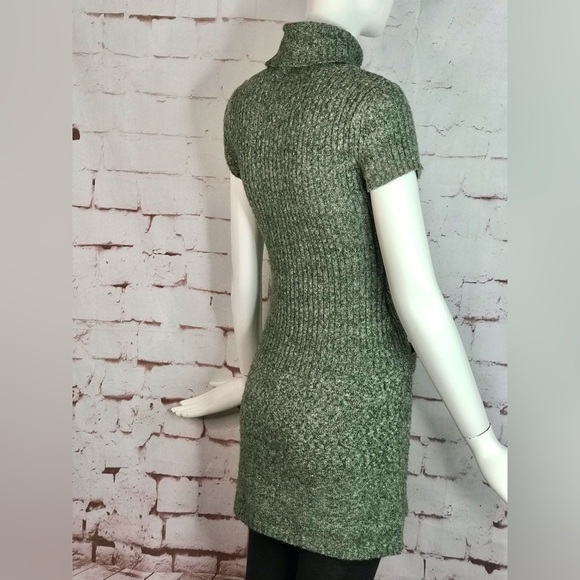 JJ BASICS M Knit Sweater Mini Dress Olive Green Marled Knit Short Sleeve Medium - Picture 4 of 15
